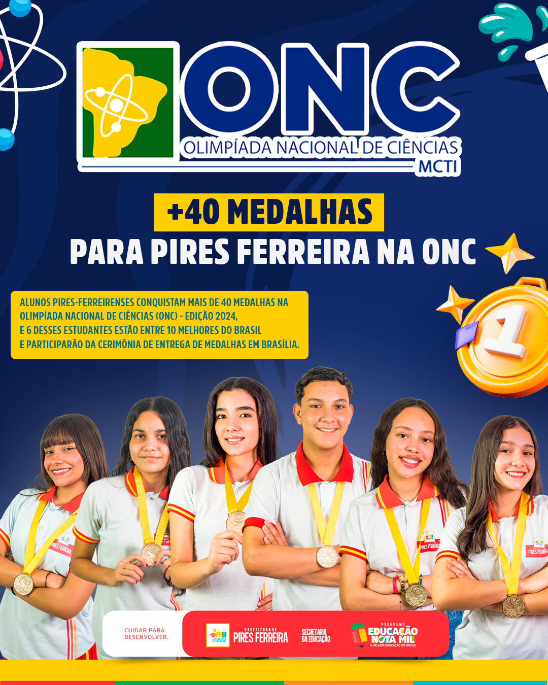 Pires Ferreira brilha na ONC com mais de 40 medalhas e 6 alunos entre os 10 melhores do Brasil!